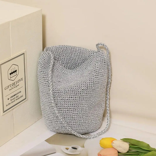 Korean Glitter Woven Bucket Bag – Crochet Tote & Beach Bag Woven Bucket Tote Peaceful Pleasures Health and Wellness