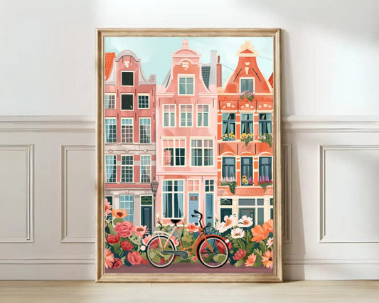 Amsterdam Travel Poster | Colorful Floral Canvas Wall Art Print Canvas Wall Art Peaceful Pleasures Health and Wellness
