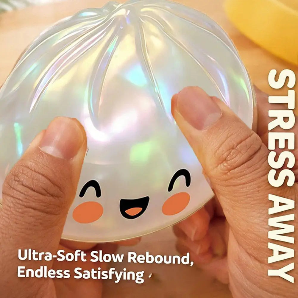 Colorful Dumpling Squeezable Toy Stress Relief Toy Squeezy Dough Ball with Steamer Stress Glitter Dumpling Squeeze Toy Peaceful Pleasures Health and Wellness