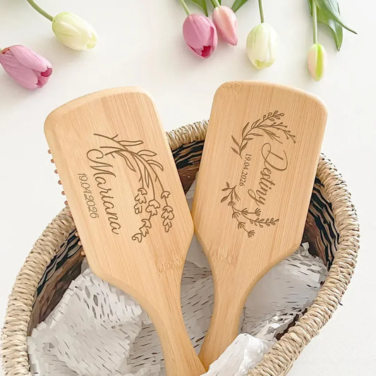 Personalised Engraved Bamboo Hairbrush | Bridesmaid Wedding Gift Engraved Hairbrush Peaceful Pleasures Health and Wellness D6 1PCS8.5X26CM
