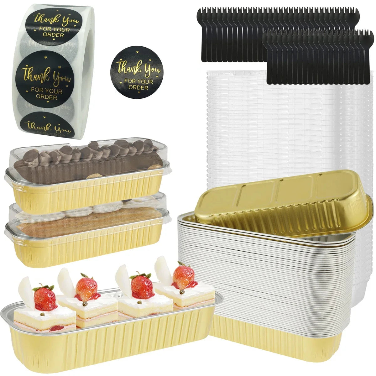 50-Set Mini Loaf Pans with Lids, Spoons & Sticker Roll | 6.8oz Aluminum Foil Baking Pans – Oven & Air Fryer Safe
