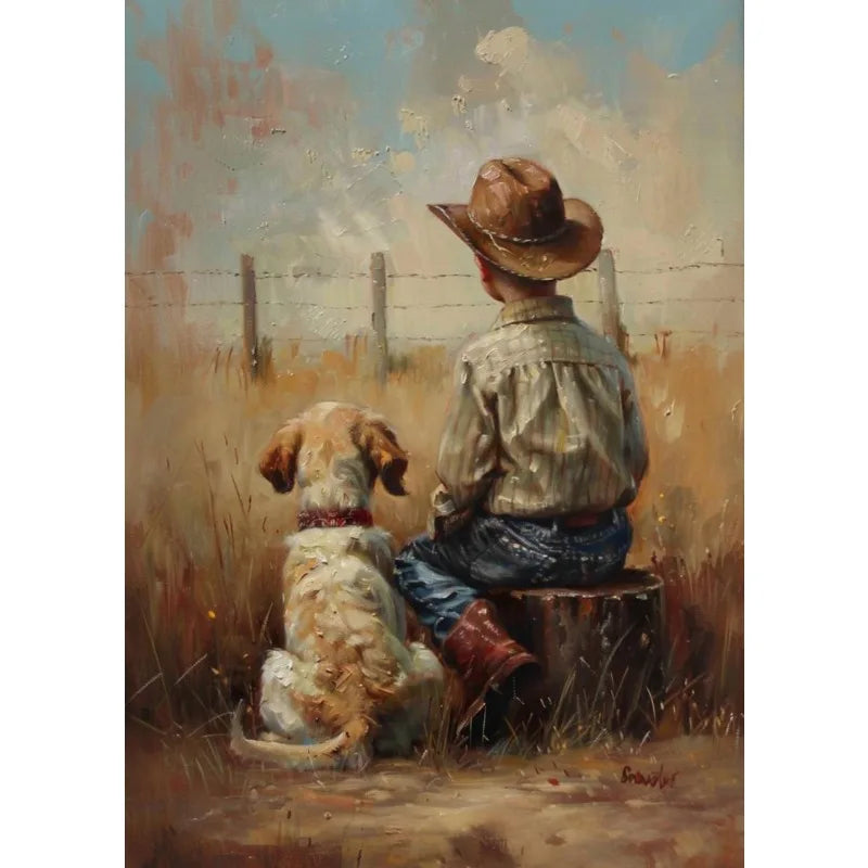 Retro Fishing Boys Canvas Wall Art | Farmhouse & Nursery Decor