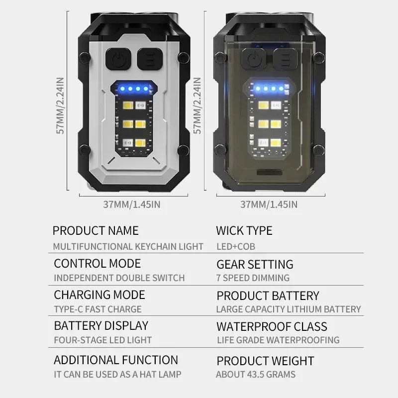 Mini LED Keychain Flashlight USB Rechargeable Magnetic COB Torch