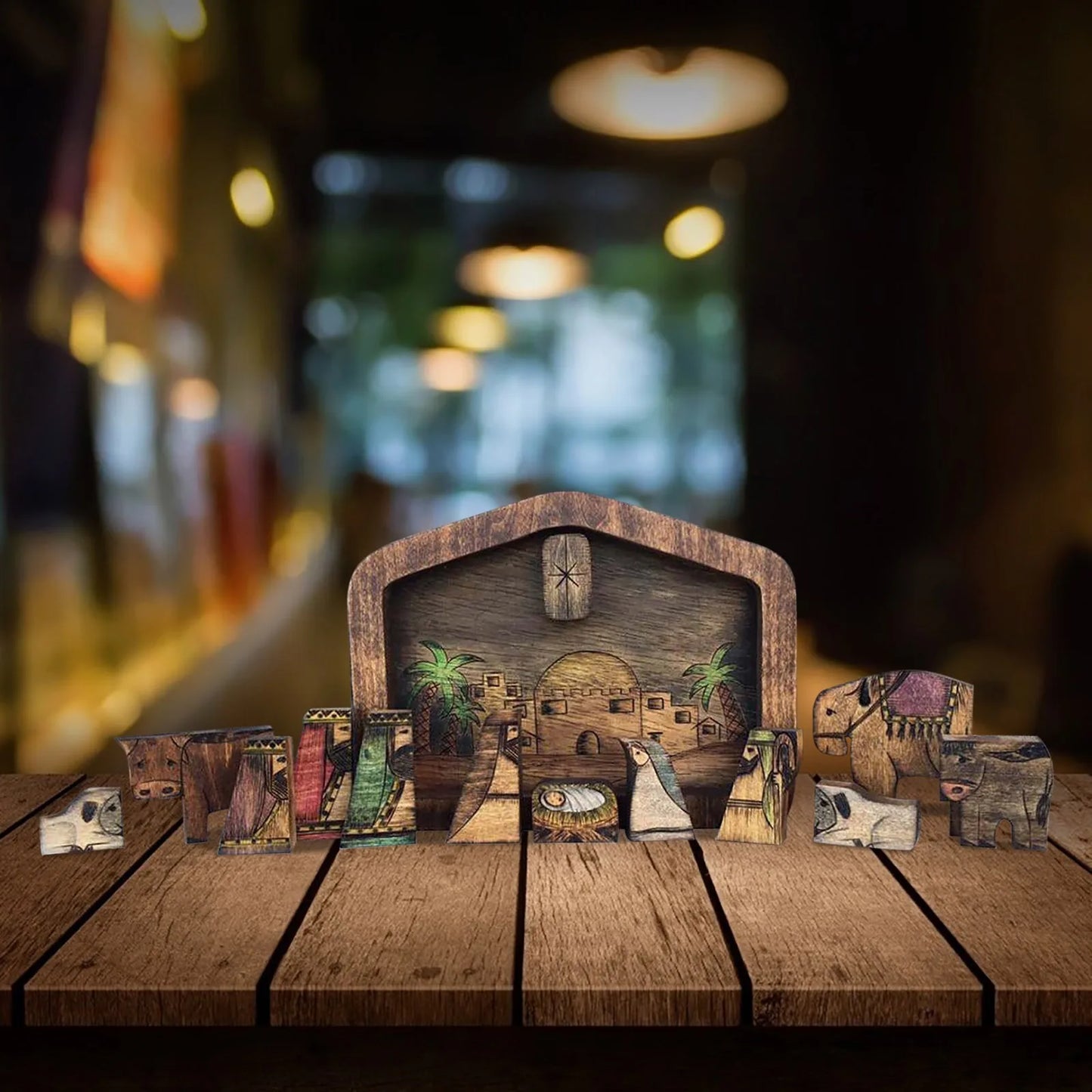 Wooden Nativity Puzzle Set – Wood-Burned Jigsaw Figurines