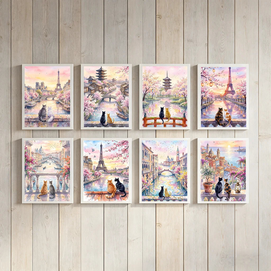 Landscape Wall Art Stunning Romantic Cat Couple Canvas Painting Nordic Style Poster Prints Bedroom Living Room Wall Decor Peaceful Pleasures Health and Wellness