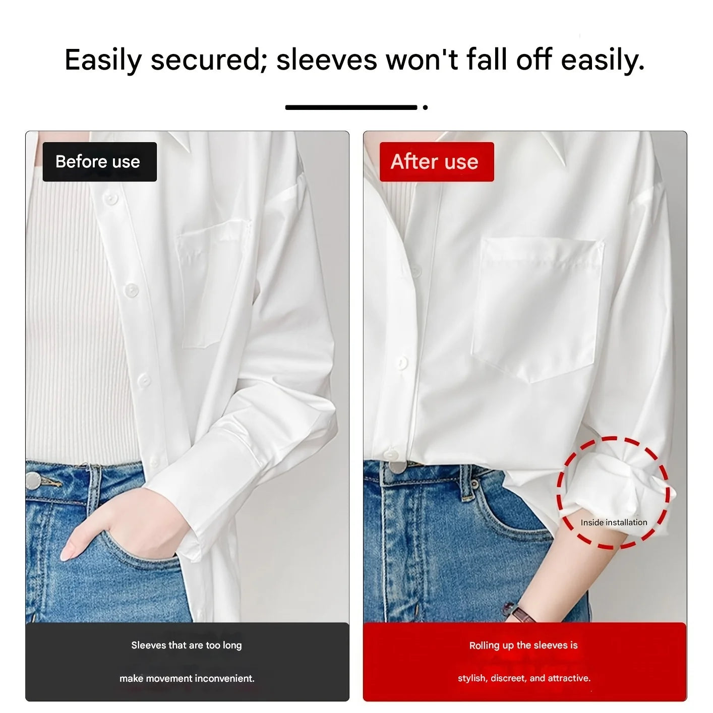 Shirt Sleeve Holders No-drill Adjustable Elastic Band Shorten Length