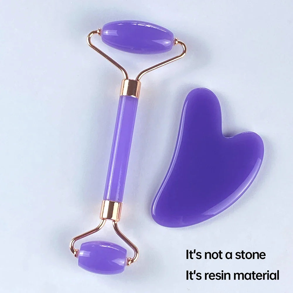Facial Massage Roller & Gua Sha Scraping Tool Set – 2 Pcs