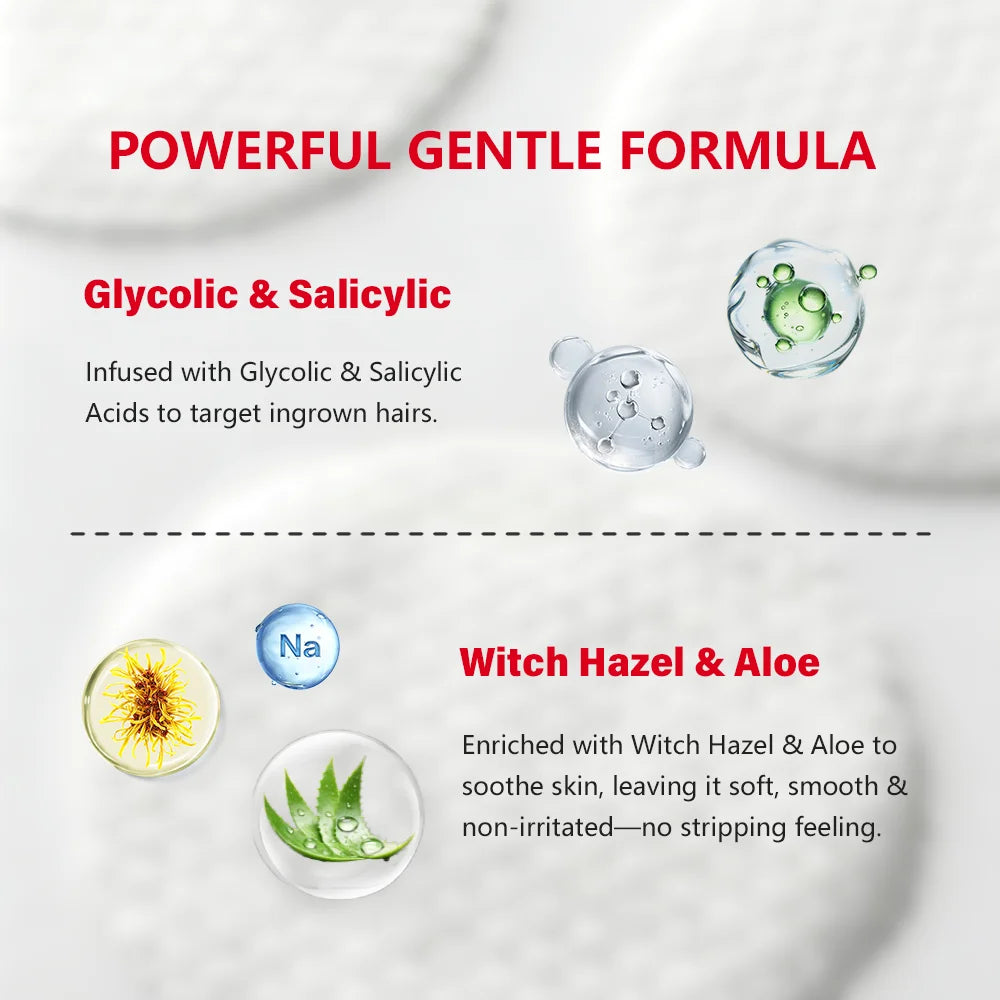 Ingrown Hair Care Pads Aftershave Treatment Powerful Gentle Formula Soothe Skin For Men & Women Underarms Bikini Area Face Neck Peaceful Pleasures Health and Wellness