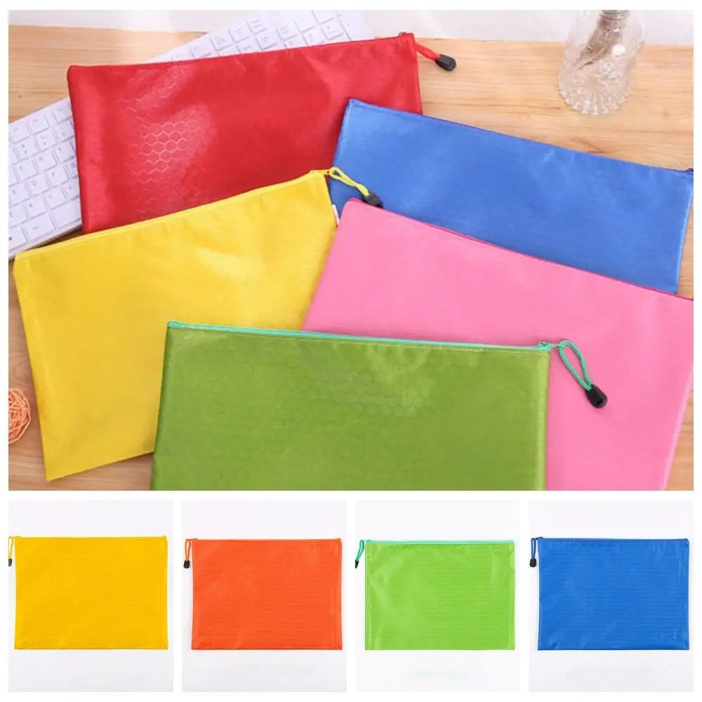 Color A4 Zipper File Bag Portable Waterproof Stationery Storage Mesh Bag Large Capacity Oxford Cloth File Folder Data Storage Peaceful Pleasures Health and Wellness