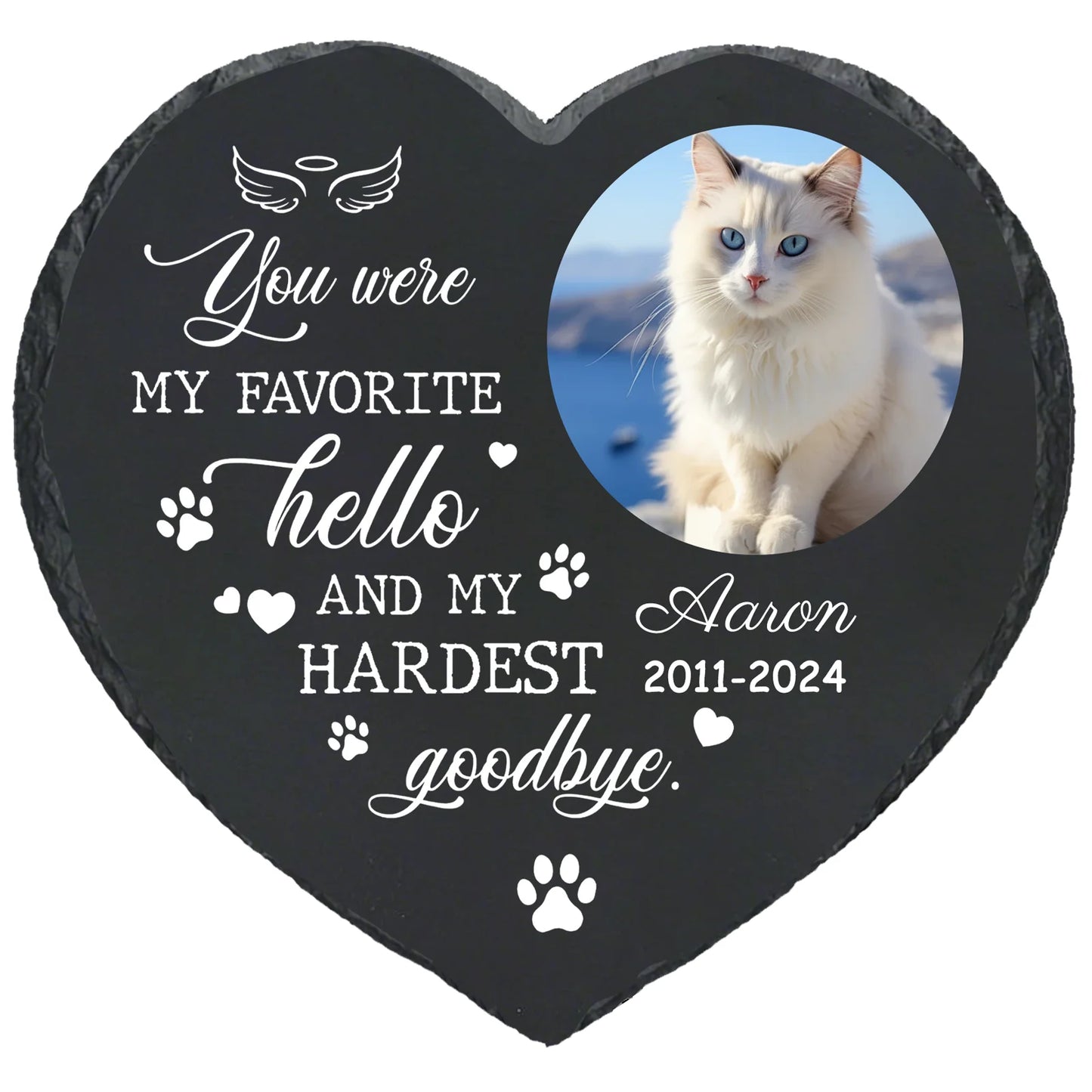 Personalized Pet Memorial Stone,Custom Cat Grave Marke Plaque With Photo&Name,Garden Slate Tombstone Pet Loss Remembrance Gift Peaceful Pleasures Health and Wellness No Stand-6 4inch