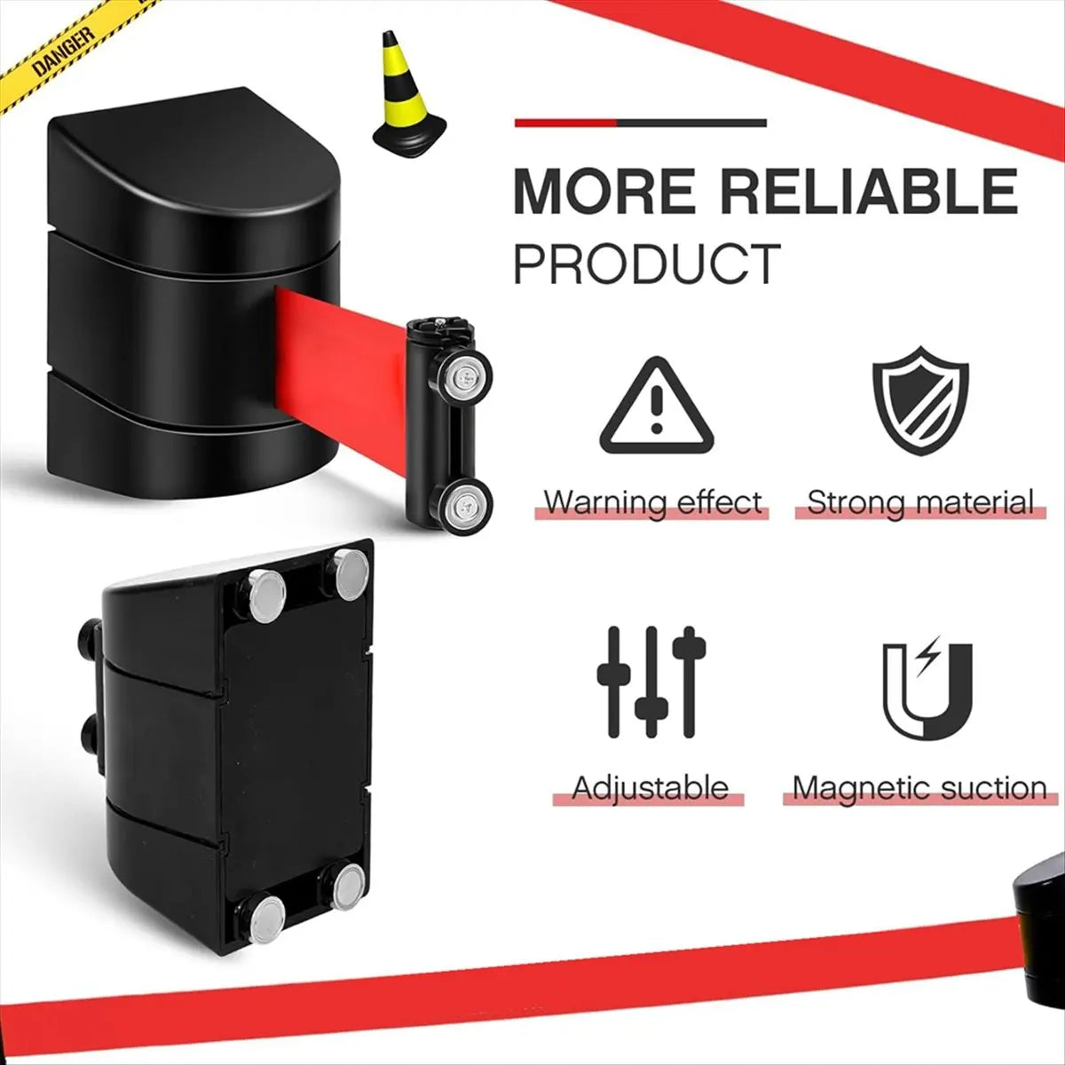 *ABDH 16.4 Ft Magnetic Retractable Wall Barrier Wall Mounted Crowd Control Barrier Safety Belt with ABS Case 2PCS Peaceful Pleasures Health and Wellness