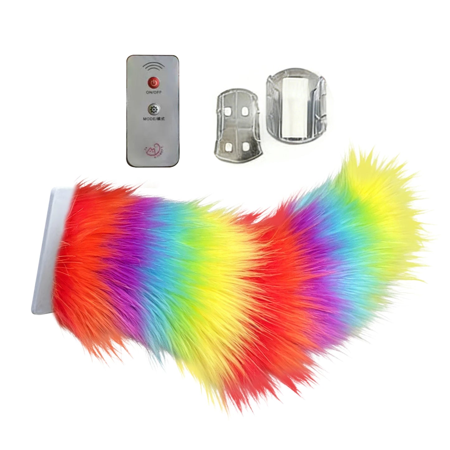 Electric Fluffy Tail For Car Decoration Sound/Remote Control Dynamic Plush Animal Tail With Buckle USB Rechargeable Accessory Peaceful Pleasures Health and Wellness Colorful B