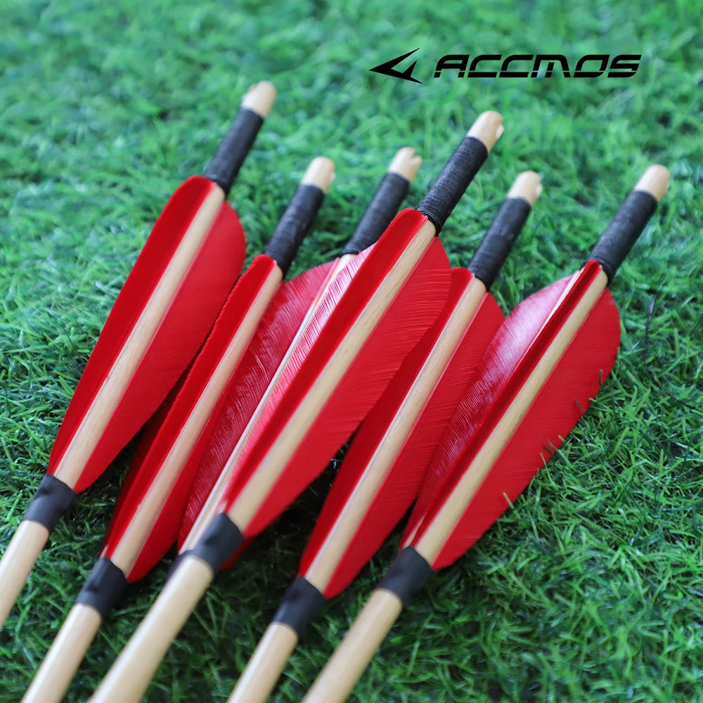 6 12 Traditional Wooden Arrow Red 5-inch Shield Turkey Feather