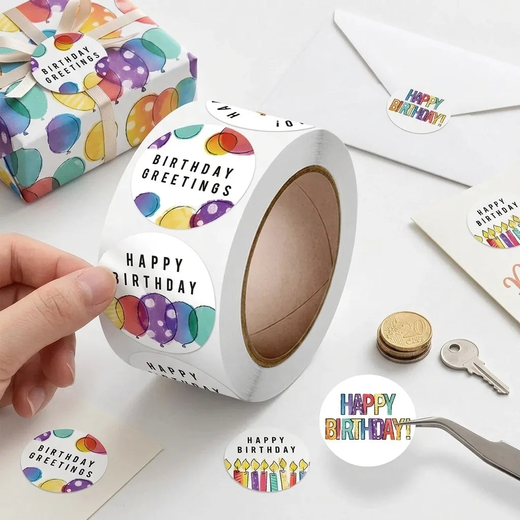 Watercolor Birthday Round Stickers | Self-Adhesive Gift Seals