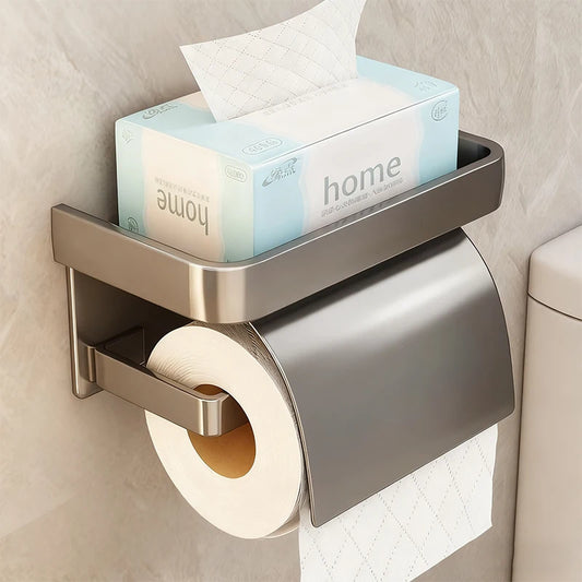 No-Drill Double Layer Toilet Paper Holder & Shelf | YUNJIEYA Toilet Paper Holder Peaceful Pleasures Health and Wellness