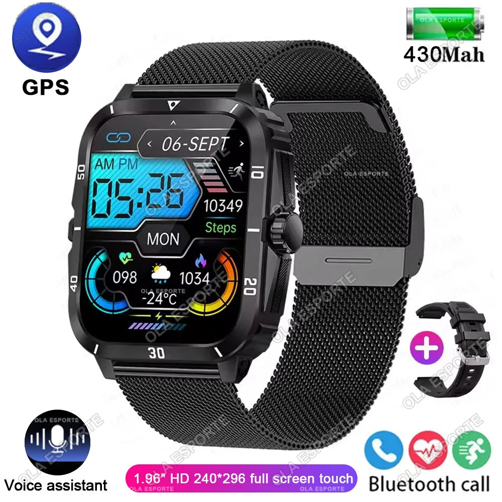 2025 Sport Smart Watch For Men 1.96'' Screen Blood Oxygen Bluetooth Call Watch 100+Sport Waterproof Smartwatch Man Reloj Hombre Peaceful Pleasures Health and Wellness Black Milan