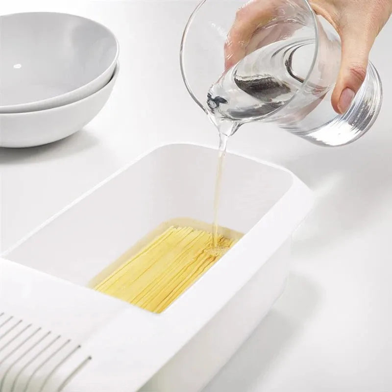 Microwave Noodles Pasta Cooker with Strainer Eco-Friendly Plastic Spaghetti Vegetable Steamer Dishwasher Kitchen Accessories Peaceful Pleasures Health and Wellness