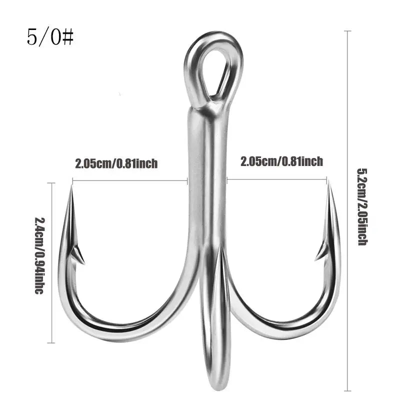 Triple Hook Fishing Hooks, 4x Strengthened Silver Color Rust-Resistant Triple Claw Hooks, Long Cast Lure Fishhooks, 10pcs Per Bo Peaceful Pleasures Health and Wellness 50