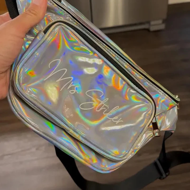 Shiny Laser Fanny Pack – Bachelorette & Wedding Waist Bag Holographic Waist Bag Peaceful Pleasures Health and Wellness