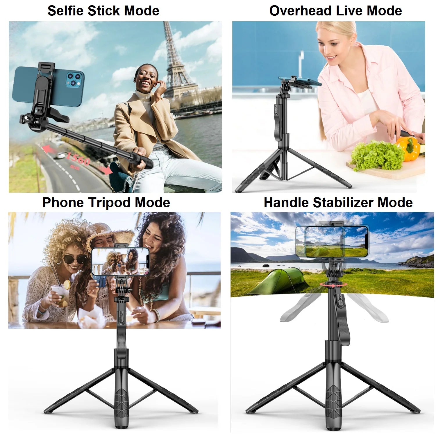 Selfie Stick Tripod Stand with Remote 60" Extendable Travel Phone Tripod for iPhone Android Camera 360° Rotation Video Recording Peaceful Pleasures Health and Wellness