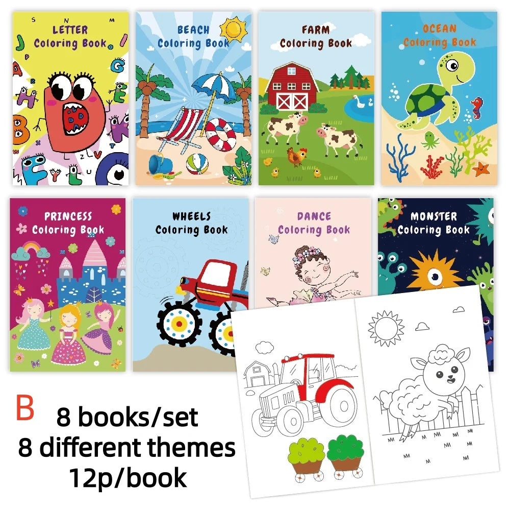 Kids Holiday Party Coloring Book 8 Theme Doodle Drawing Cartoon