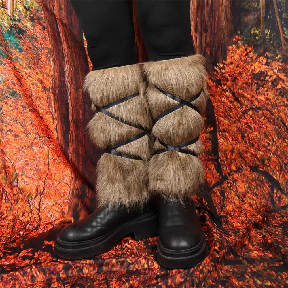 Medieval Leg Fur Leather Knight Warrior Armor Gaiter Boot Cover Spats