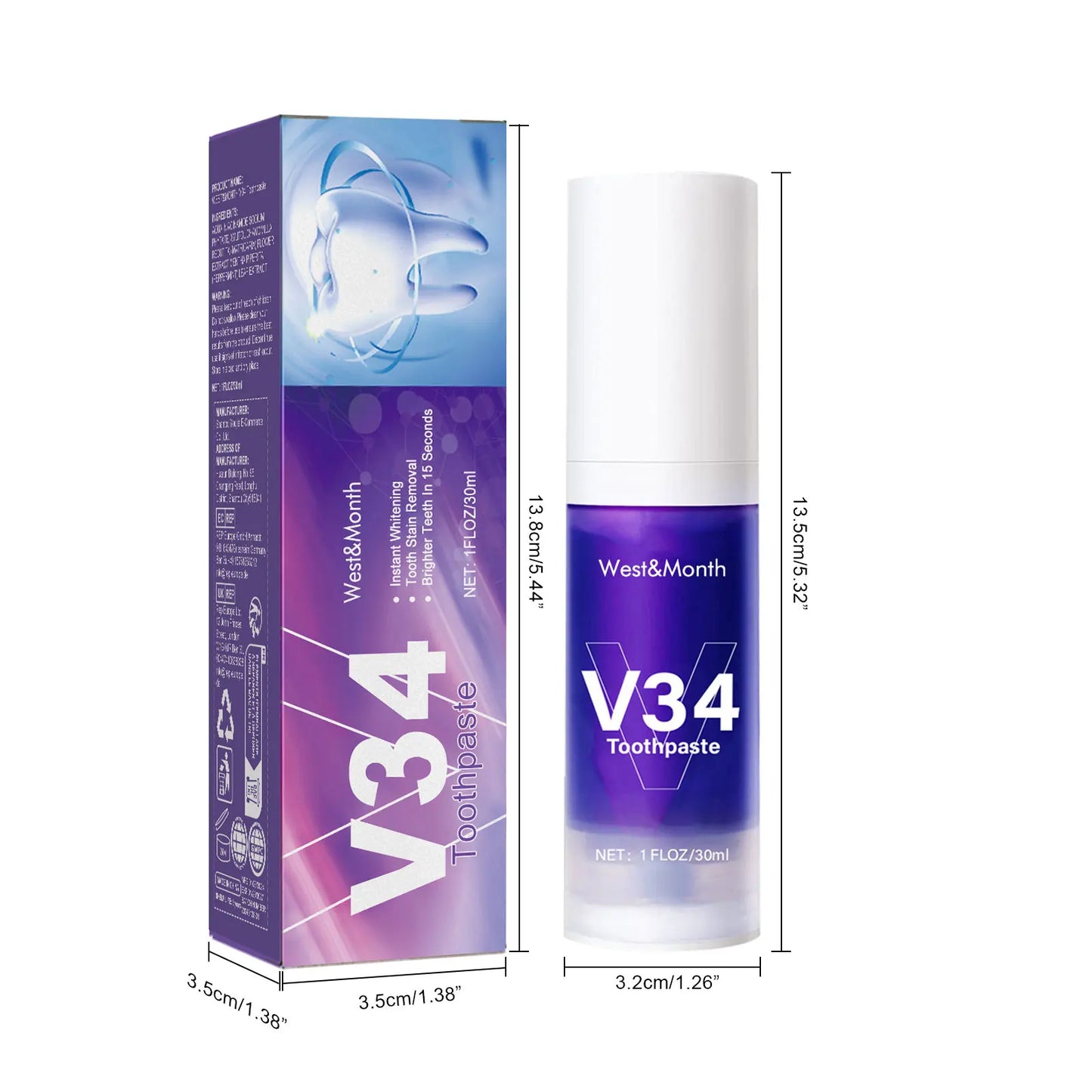 V34 Whitening Toothpaste | Remove Stains & Bad Breath, 30ml