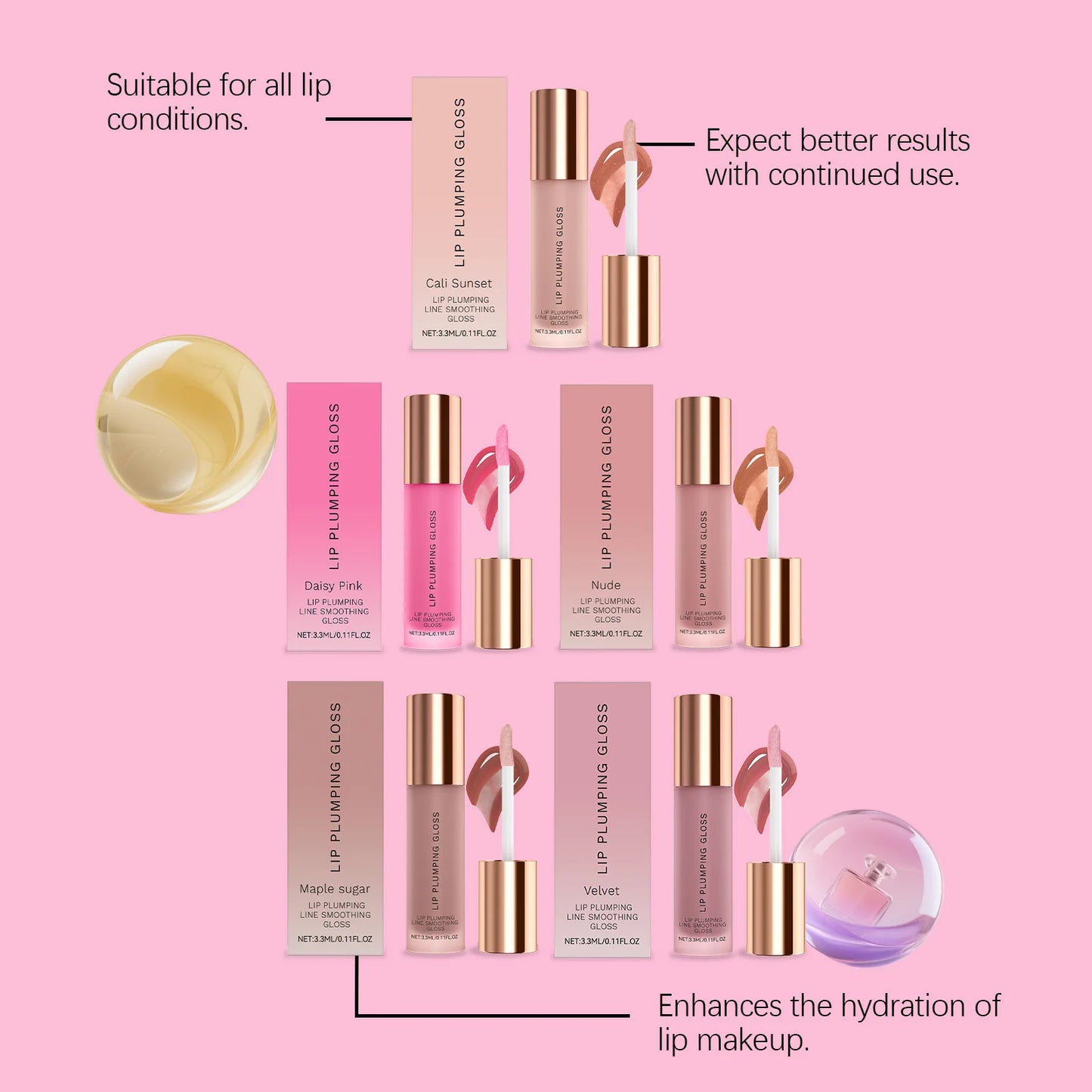 Water Light Lip Gloss Mutil Color Plump Lips Hydrating Lips Fade Lip Lines Boost Shine Lightweight Portable Lip Plumping Gloss Peaceful Pleasures Health and Wellness