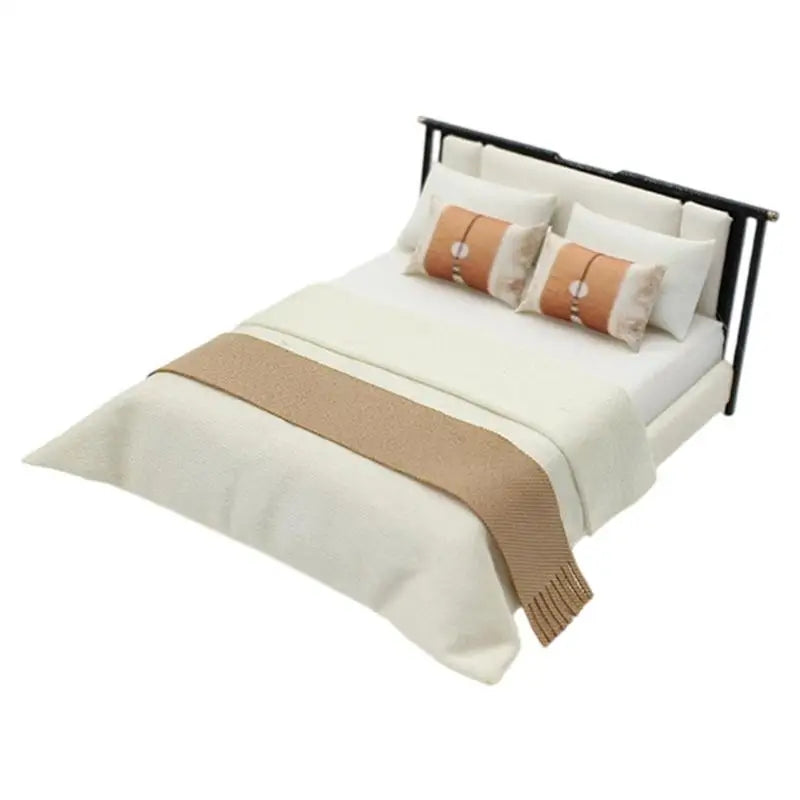 Miniature Single Bed Model – Cream ABS Dollhouse Bedroom Furniture