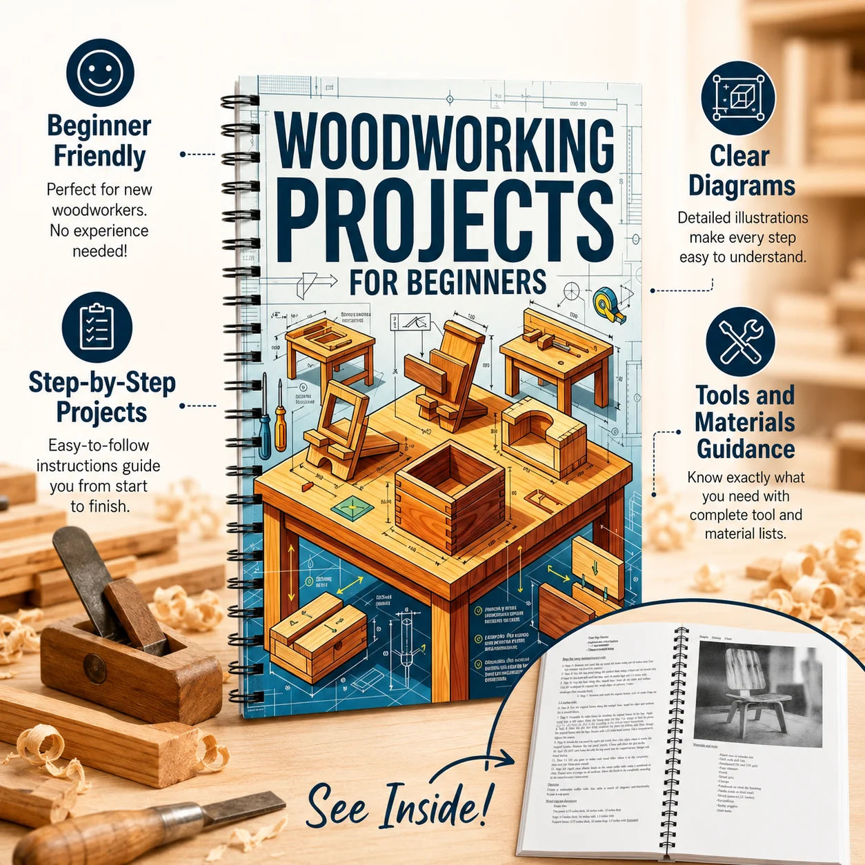 Beginner Woodworking Guide DIY Project Book Step Wood Craft Manual