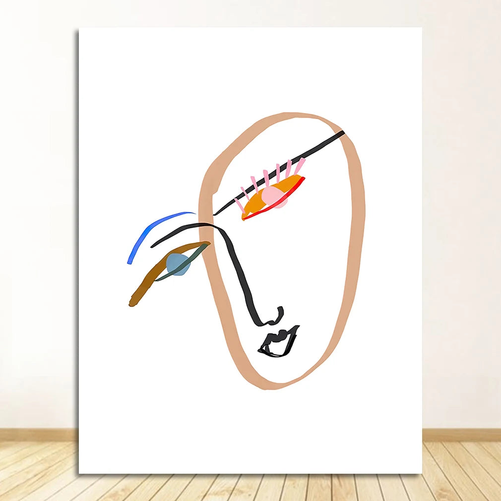 Pink Lucky You Nordic Abstract Line Face Canvas Wall Art