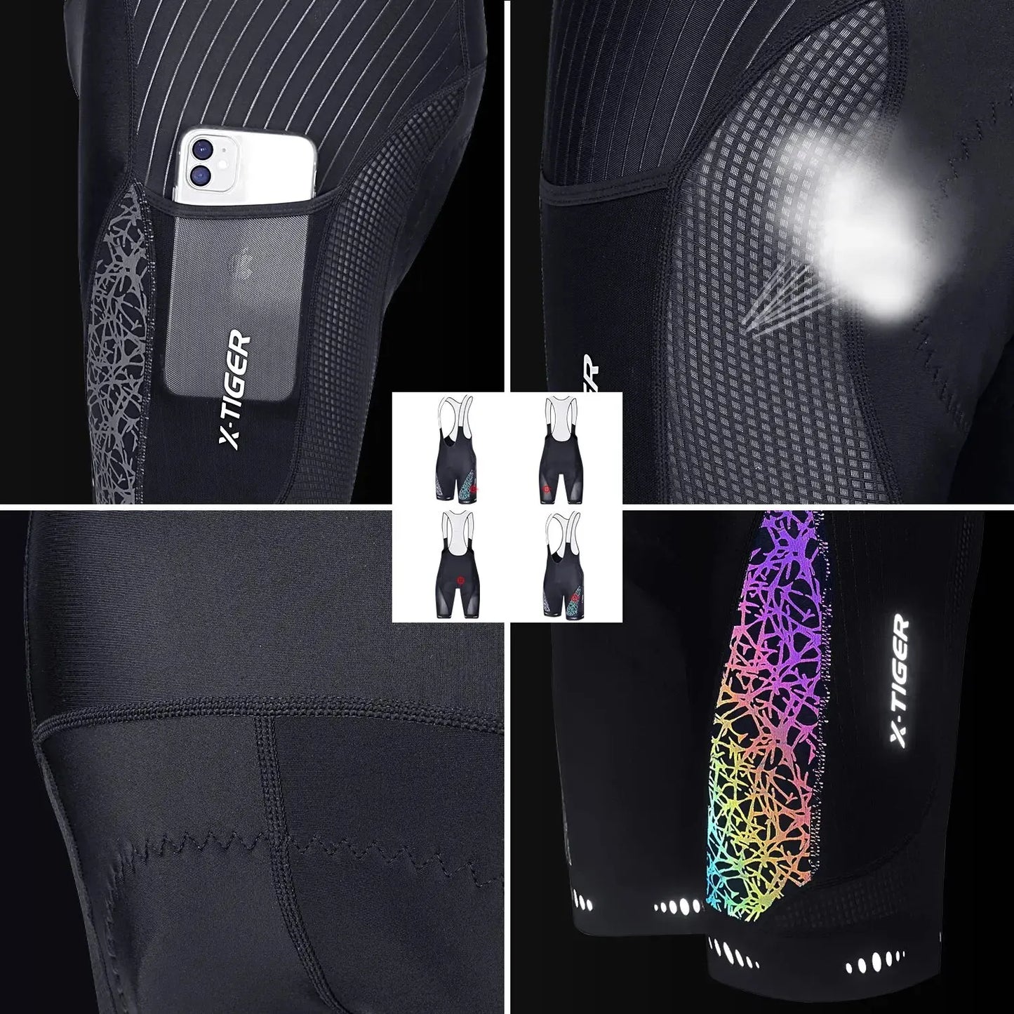 X-TIGER Men's 5D Gel Pad Cycling Bib Shorts UPF50+ Breathable
