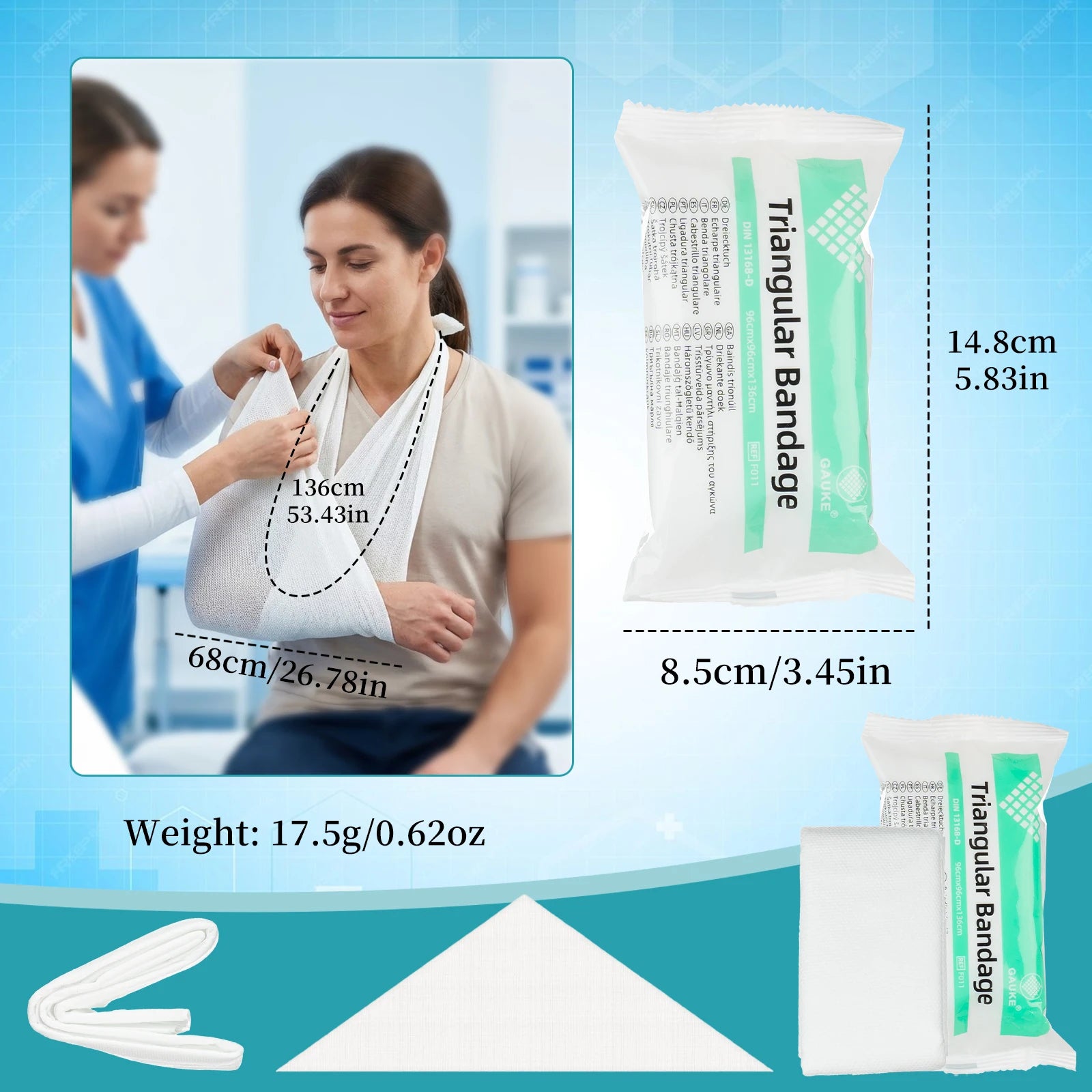 Medical Triangular Bandage 96x96x136 cm, First Aid Emergency Arm Sling Fracture Fixation Camping Survival Kit Supply, 1pc/10pcs Peaceful Pleasures Health and Wellness