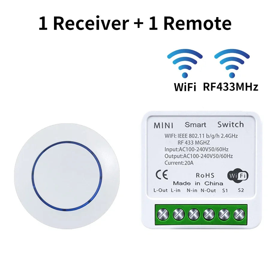 16A Tuya WiFi Smart Switch Alexa Google Assistant Voice Control Intelligent Switch Receiver RF433Mhz Wireless Push Button Remote Peaceful Pleasures Health and Wellness 1 Receiver 1 Remote