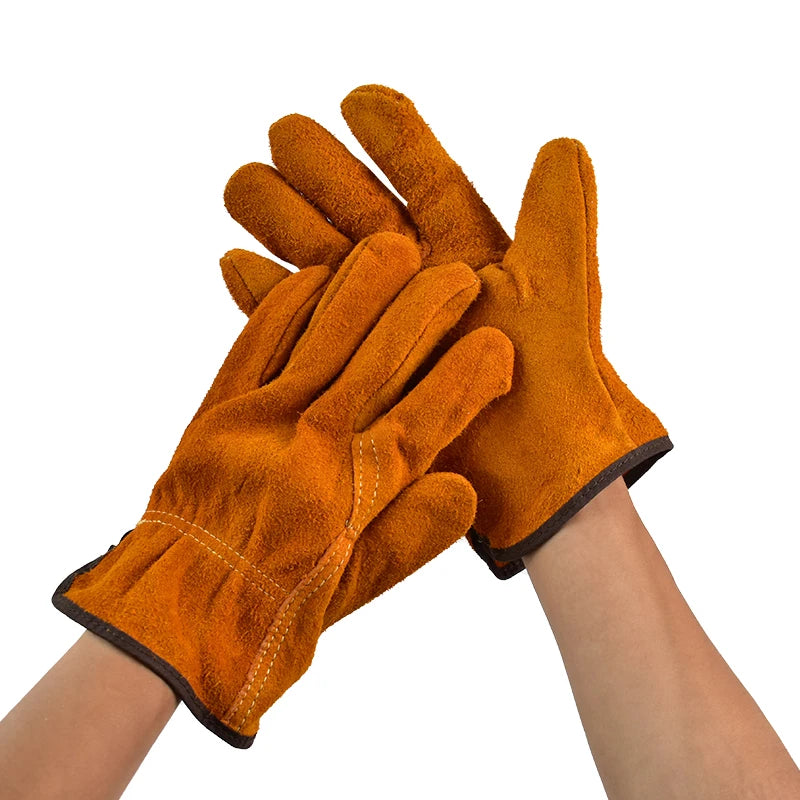 3/5/10 Pairs Labor Protection Work Gloves Soft Cowhide Welding Safety Protection Wear-Resistant Insulated Welding Gloves Peaceful Pleasures Health and Wellness