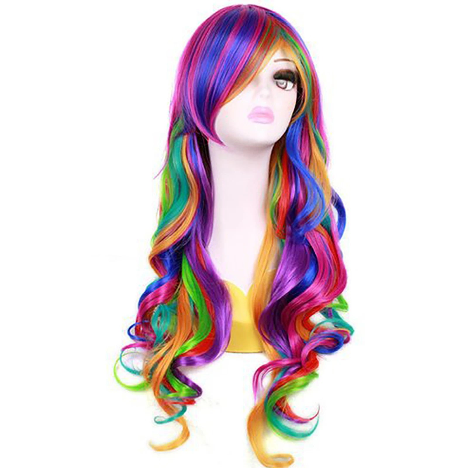 1Pcs/lot New Hot Women Rainbow Color Long Wig Natural Look Heat-Resistant Women Wig for Tourism Stage Performance Cosplay ect Peaceful Pleasures Health and Wellness Long Curly Hair