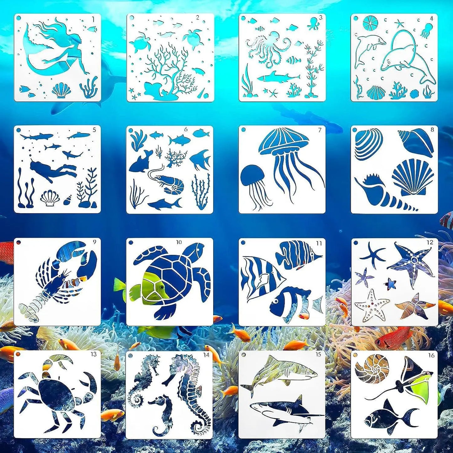 Bview Art Reusable Ocean Theme Stencil Templates Children's Supplies