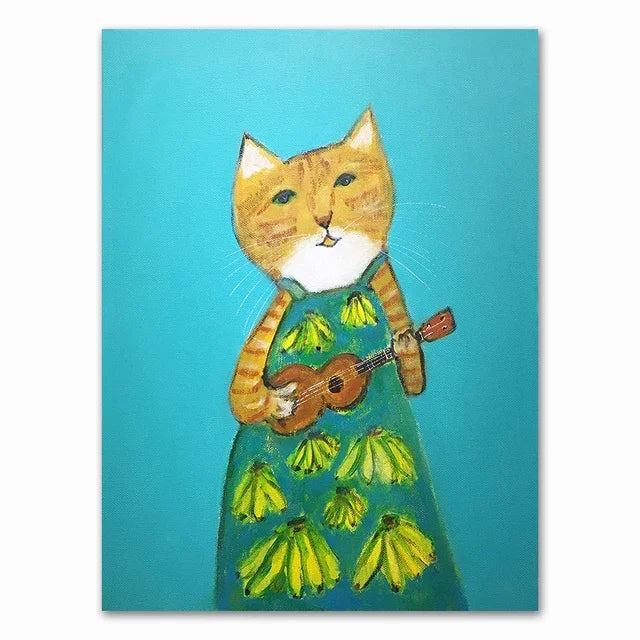Funny Cat & Dog Haircut Canvas Wall Art | Modern Cartoon Poster