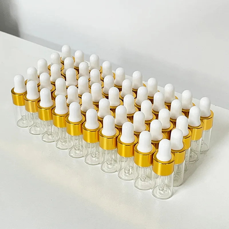 50pcs 1ml/2ml/3ml/5ml Box Clear Mini Glass Dropper Bottles Small with Glass Eye Dropper for Essential Oils Sample Traveling Peaceful Pleasures Health and Wellness