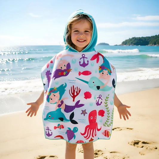 Kids Quick-Dry Beach Towel Robe | Cartoon Poncho Ages 7–13 Kids Beach Robe Peaceful Pleasures Health and Wellness 5001-20