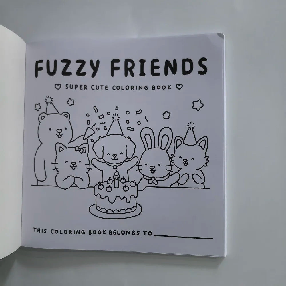 FUZZY FRIENDS Adult Coloring Book Adorable Creatures Cozy Hygge