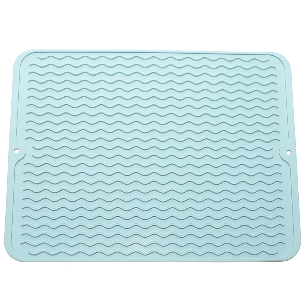 Silicone Dish Drying Mat, 40 x 30cm - Dish Drying Mat, Counter top Mat, Dish Draining Mat, Sink Mat, Large Silicone Trivet Peaceful Pleasures Health and Wellness Light Blue 40x30 Rectangular