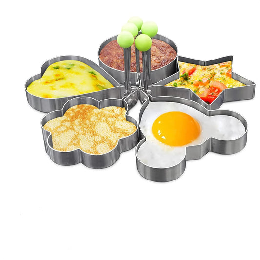 5-Piece Stainless Steel Egg & Pancake Ring Mold Set | Non-Stick Egg & Pancake Molds Peaceful Pleasures Health and Wellness