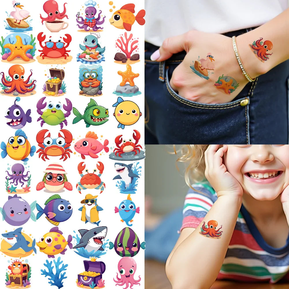63pc Sea Creatures Temporary Tattoo Stickers – Waterproof 3D