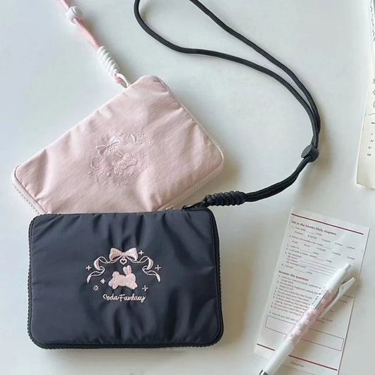 Ballet Rabbit Card Bag ID Storage Neck Hanging Travel Small Passport Peaceful Pleasures Health and Wellness