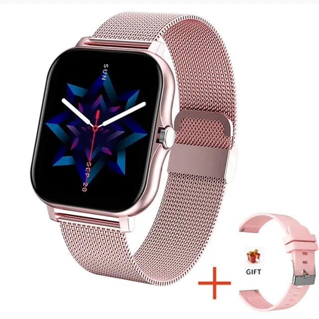 Fashion Bluetooth Calls Smartwatch 1.83 Inch Touch Screen Heart Rate Blood Oxygen Sleep Monitor Waterproof Smart Watch Women Men Peaceful Pleasures Health and Wellness Pink Milan