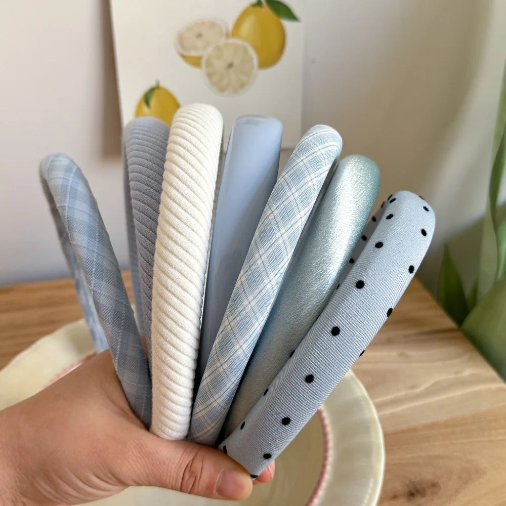 Sea Salt Hair Hoop Seaside Blue Striped Polka Dot Twill Fabric Sponge Headband Pressure Hair Accessories Daily Wear Decoration Peaceful Pleasures Health and Wellness