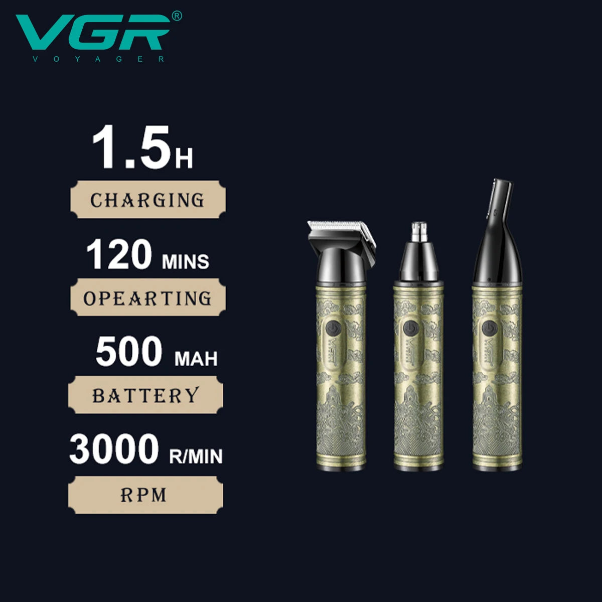 VGR 620 3-in-1 Hair Trimming Set Personal Deep Care Beauty Machine Nose Hair Trimmer Sharp Shaver Shaver Body Hair Trimmer Peaceful Pleasures Health and Wellness