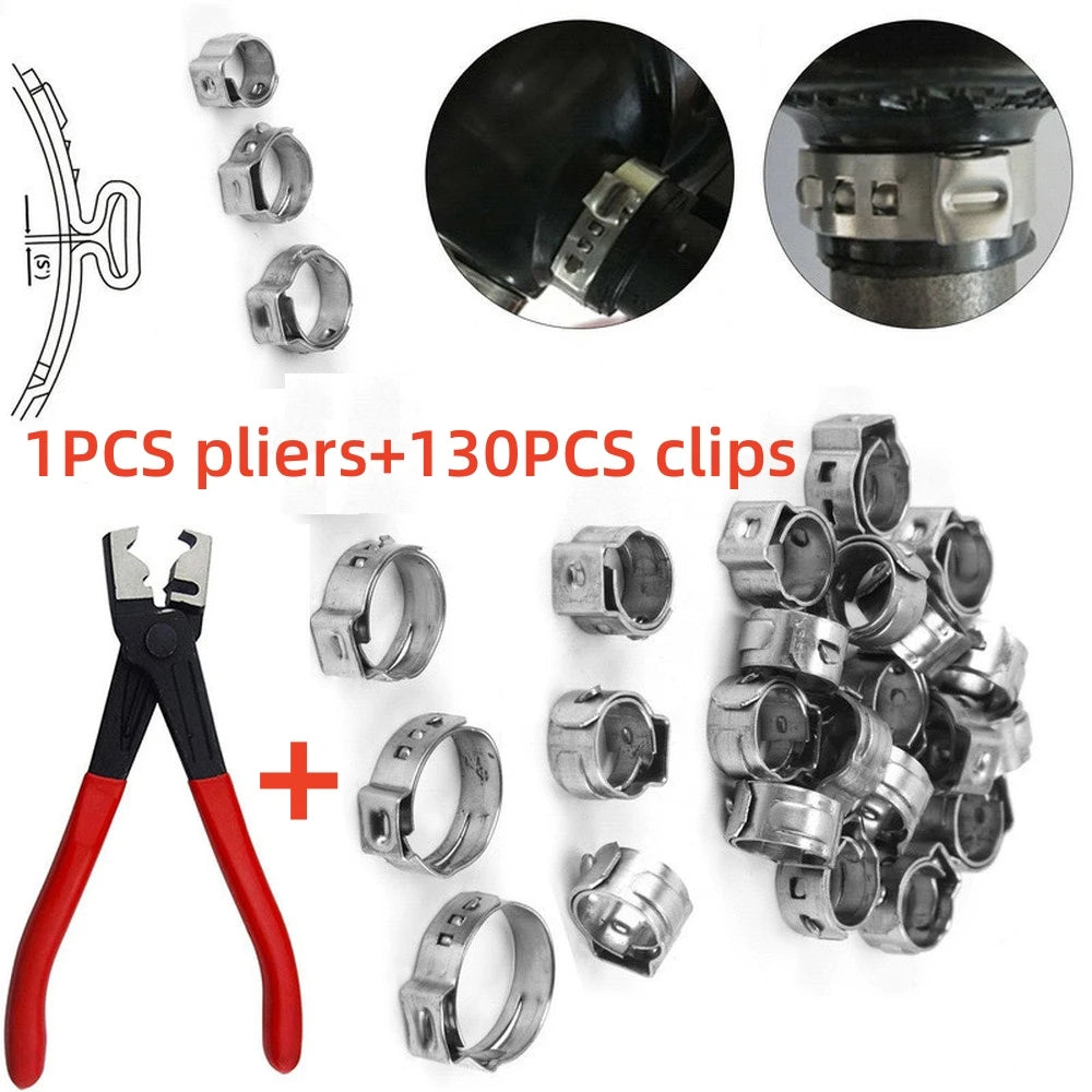 130-Pc Stainless Steel Hose Clamp Set + R-Type Crimping Pliers Peaceful Pleasures Health and Wellness