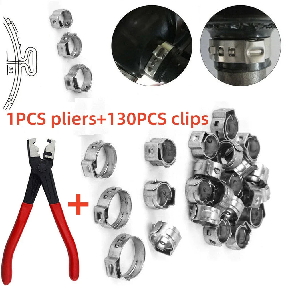 130-Pc Stainless Steel Hose Clamps & Crimping Pliers Kit